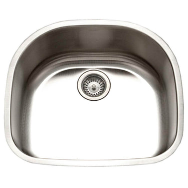 Houzer Eston 24 inch Stainless Steel Undermount Single D Bowl Kitchen Sink with Strainer & Bottom Grid